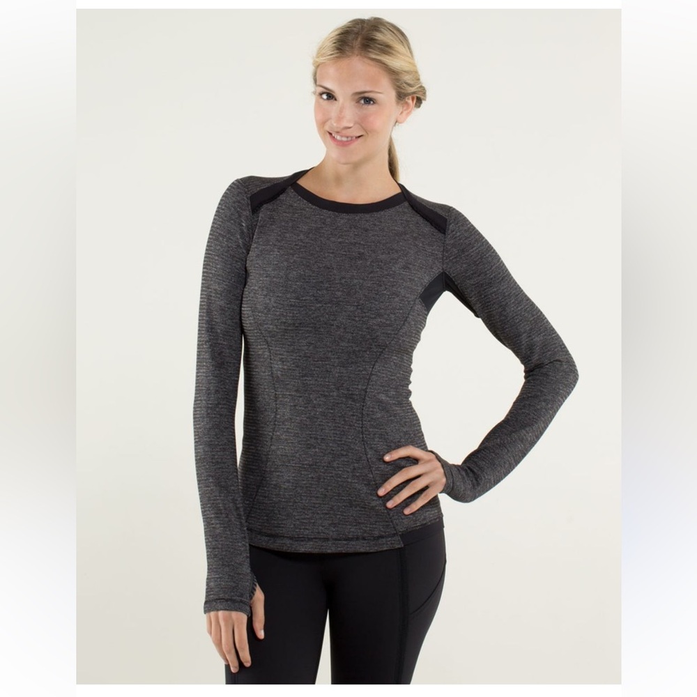 LULULEMON Base Runner Long Sleeve Size 8 Mini check Pique Black Heathered